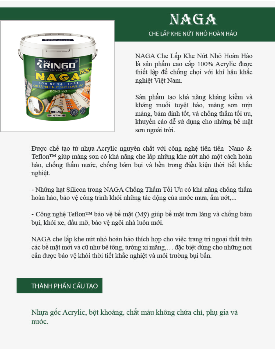 đặc tính kỹ thuật naga che lập khe nứt nhỏ hoàn hảo
